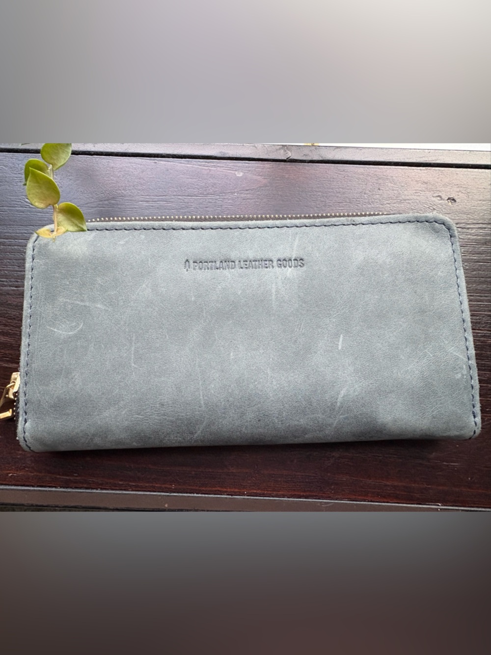 Portland Leather Gray Zip-Around Wallet - Smooth Leather